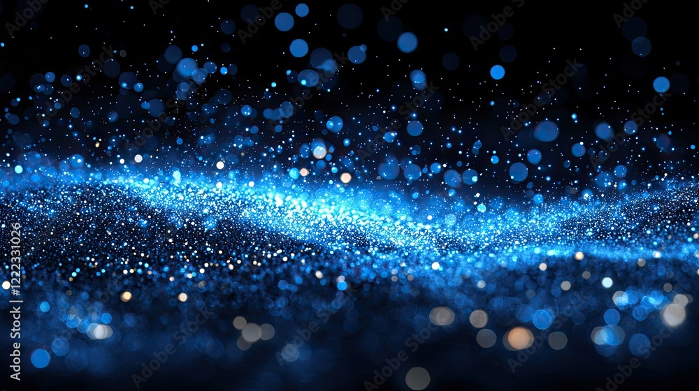 Poster bright blue sparkling particles create a mesmerizing effect in a dark background