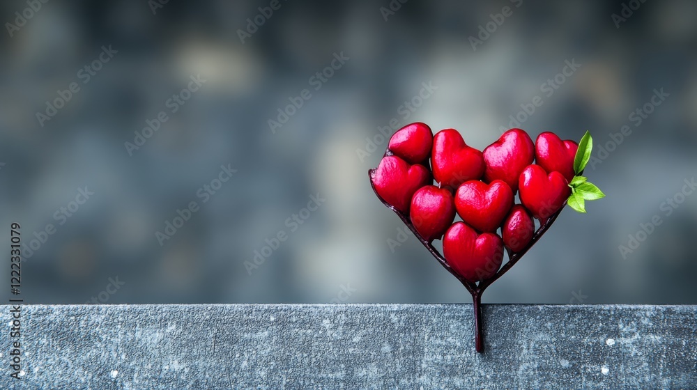 Poster heart made of red apples and a leaf. the apples are arranged in a heart shape and the leaf is placed