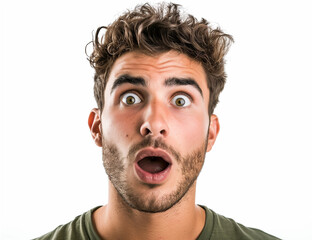 Man with surprised expression isolated on white