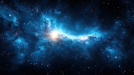 Fototapeta premium Vibrant cosmic landscape showcasing swirling blue nebula and bright star formation in the depths of space