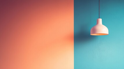 Minimalist pendant lamp casting light on a colorful background