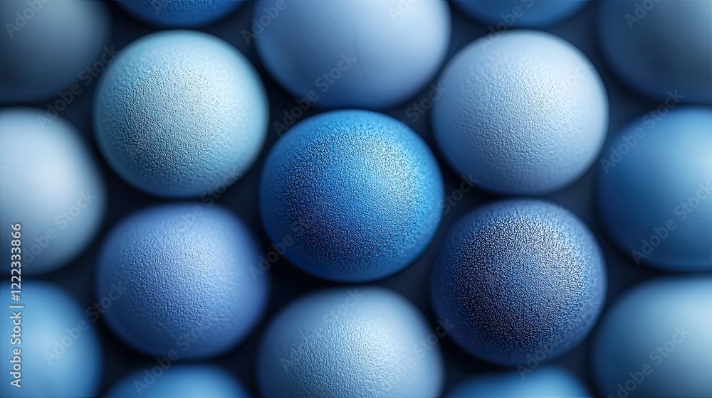 Poster textured blue spheres arranged closely together, creating a visually captivating pattern and depth e