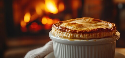 Cozy Autumn Pastry: Golden Crust, Warm Fireplace