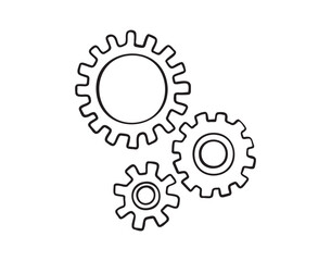 cogs and gears doodle hand drawn icon. Outline drawing settings three cogs and gears line clipart symbol
