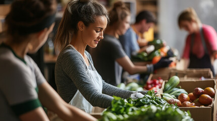 Diverse Volunteers Preparing Meals at Food Bank