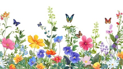 Obraz premium Beautiful floral border butterflies butterfly flowers.