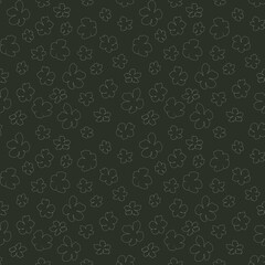 Floral seamless pattern with gentle white graphic flowers on a dark green background.