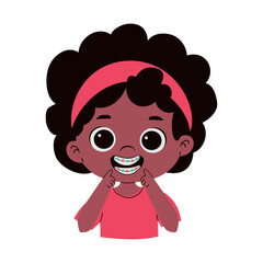 Girl showing her smile with dental braces. Attractive girl daily dental care. Hand drawn illustration isolate on white .Vector cartoon illustration.