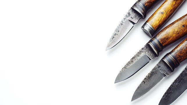 A series of nine worn and tarnished knives with various handle colors. 