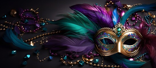 mardi gras concept with mask feathers and beads