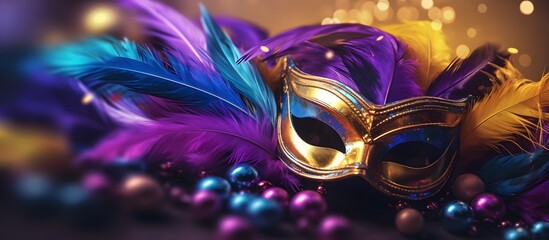Fototapeta premium mardi gras concept with mask feathers and beads