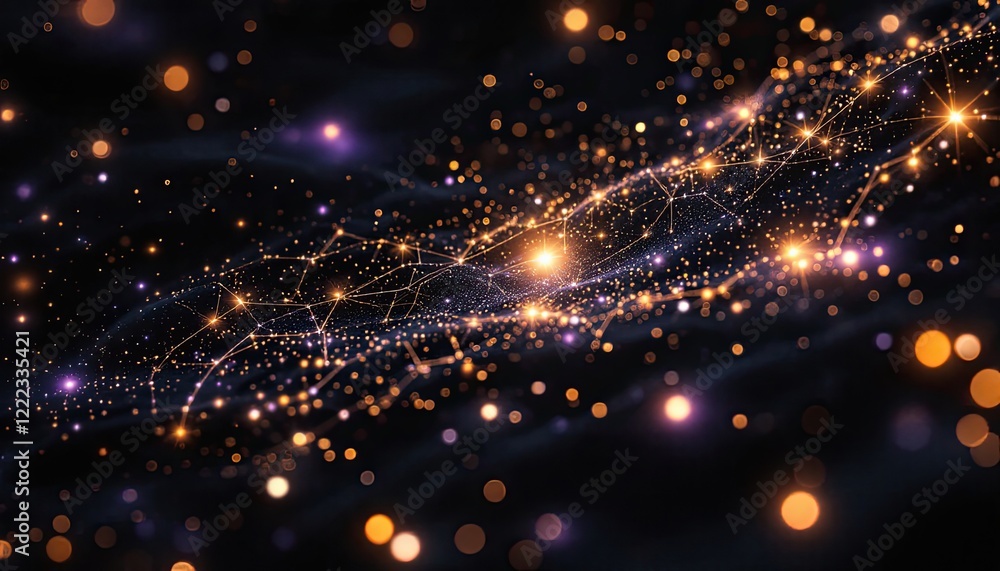 Poster abstract network of glowing nodes and connections with dark background