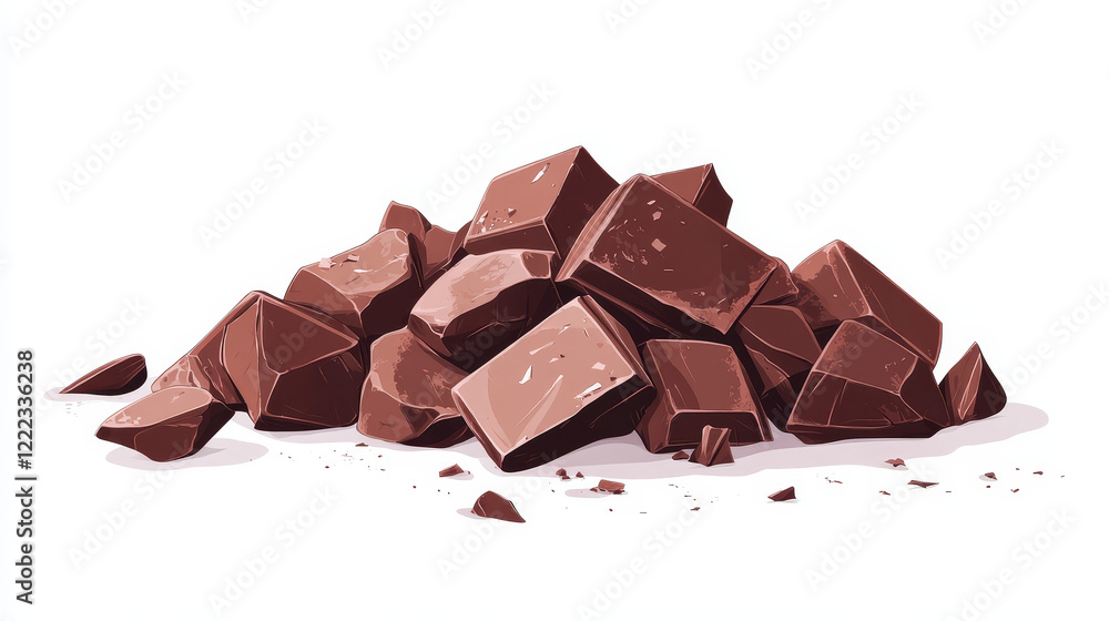 Wall mural Chocolate bar pieces set isolated on white background. Vector realistic illustration of 3d chunks of milk or dark sweets, broken square candy made of cocoa, bitter dessert ingredient, diet snack