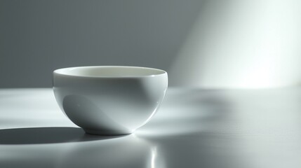 Minimalistic white bowl on a clean surface in soft lighting