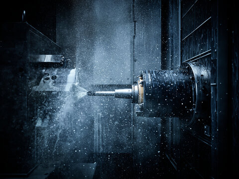 CNC machine drilling with coolant