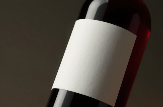 Close up of wine bottle with a blank label. mockup