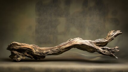 Abstract Rustic Driftwood Piece on Brown Background