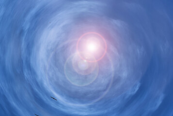 Tunnel from clouds background texture watercolor fairy-tale design unusual colorful