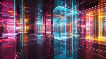 Obraz premium A futuristic cityscape made entirely of reflective glass and neon circuits. 