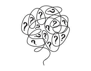 Big tangle Psychological concept of problem solving knot doodle hand drawn icon. Outline drawing concept of problem line clipart symbol