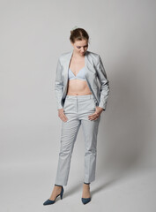 frau, gestalten, leitbild, schönheit, jean, person, 1, jumpsuit, hosenanzug, business, lady,...