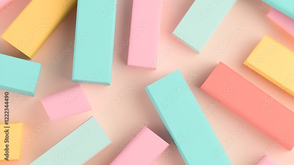 Poster Abstract Colorful Geometric Blocks in Pastel Shades on Soft Background for Creative Design Concepts