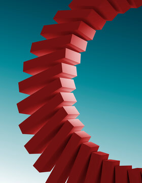 A spiral pattern created by a sequence of red blocks against a gradient background