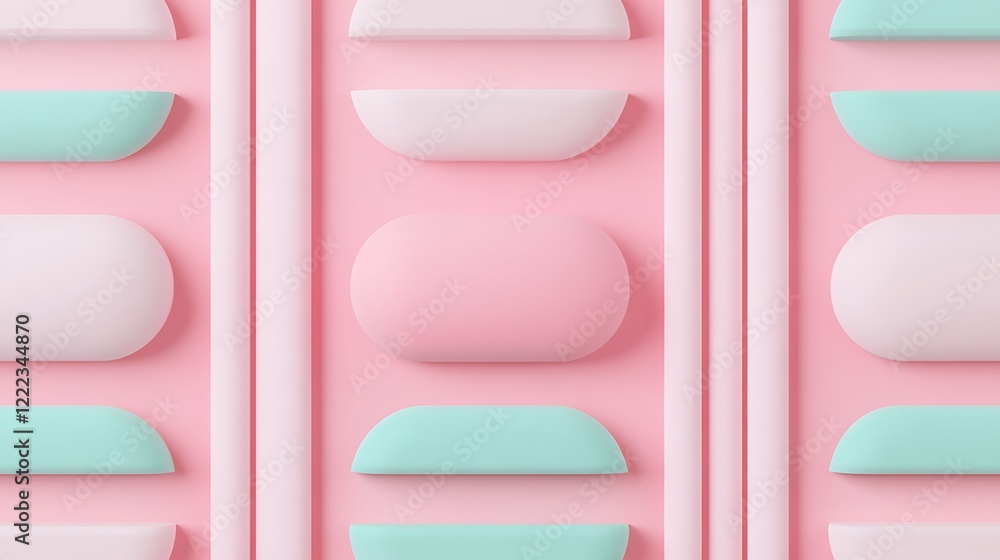 Poster Abstract Geometric Background with Soft Curved Shapes in Pink and Mint for Creative Design and Art Projects