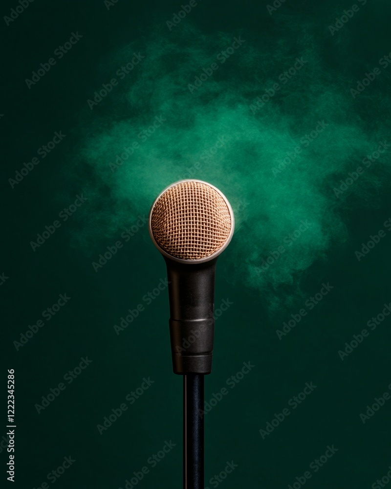 Aufkleber vintage microphone with vivid fog and lights retro aesthetic for dynamic live performance spaces and