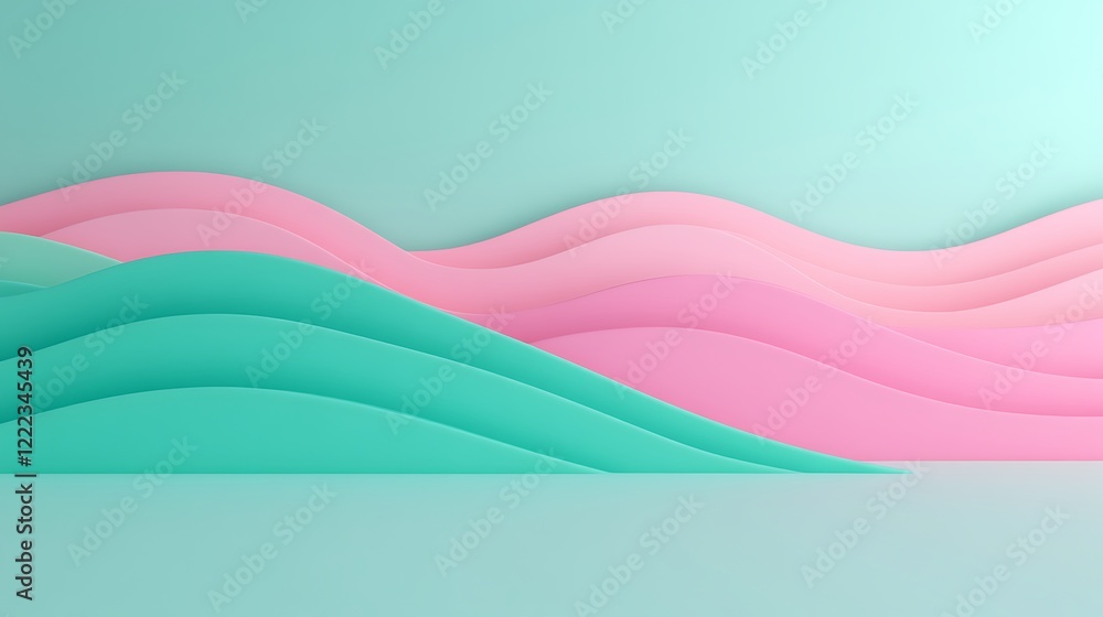 Poster abstract pastel waves in soft pink and green tones on a smooth backdrop for modern design and creati