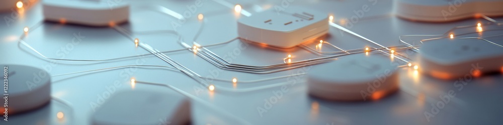 Aufkleber Futuristic Geometric Network Illuminated Nodes and Data Paths on Sleek Surface - Innovation in Digital Connectivity for Tech-Driven Business Solutions