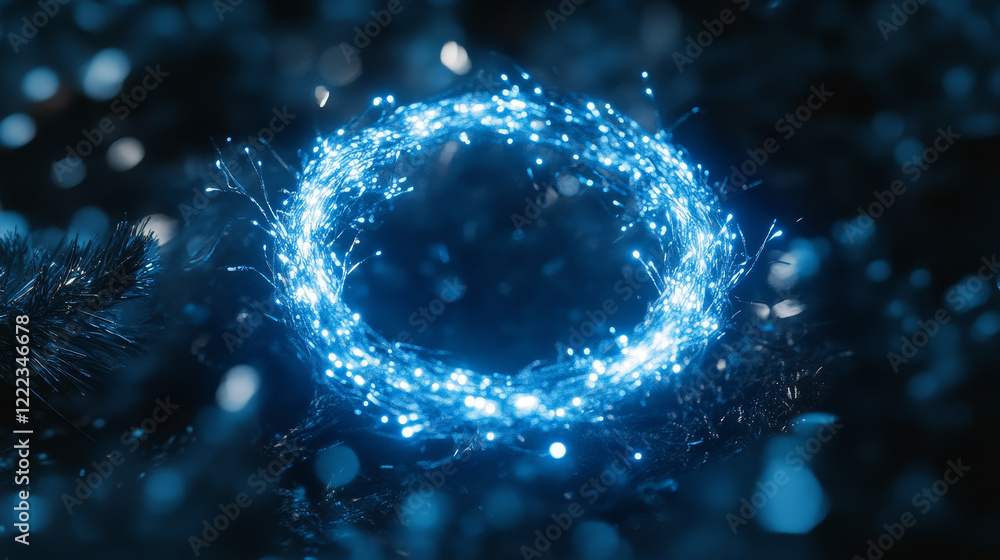 Poster blue bokeh light effect with sparkle shimmer on transparent background. abstract circle blur shine o