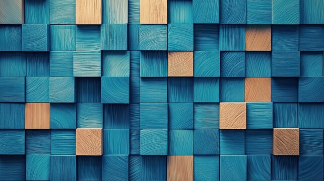 Wooden cube wall texture background, wood cube wall pattern for interior or exterior design