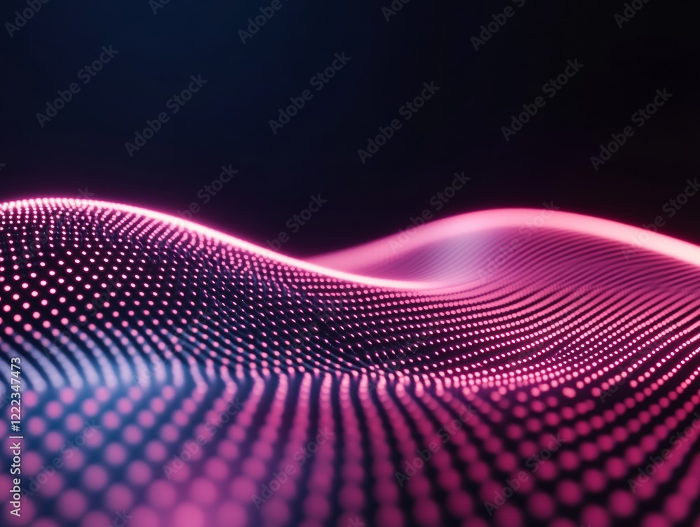 Poster Futuristic Audio Visualization Neon Soundwave Display with Digital Mesh Texture - Cutting-Edge Music Production and Tech Innovation for Modern Studios