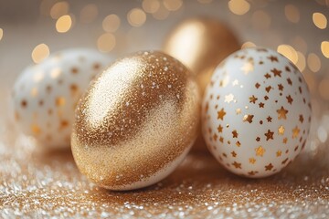 Obraz premium Elegant Glittering Easter Egg Design with Gold and White Patterns for Festive Decor