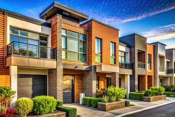 Fototapeta premium Modern Melbourne Townhouses: Australian Suburban Architecture Macro Photography
