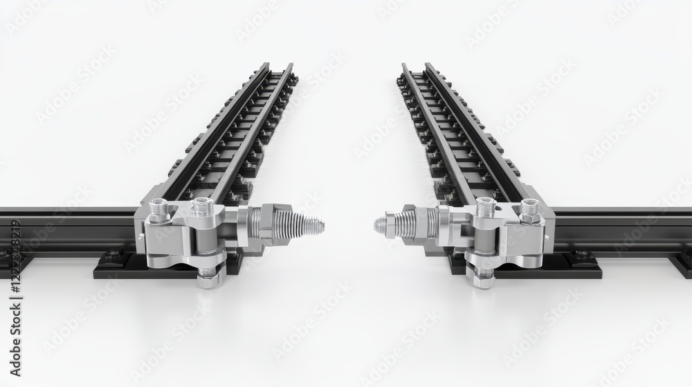 Poster close-up view of railway track components showcasing precision engineering and design