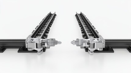 Close-up view of railway track components showcasing precision engineering and design
