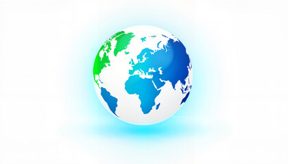 Fototapeta premium Smooth globe with continents outlined in blue and green gradients on white background