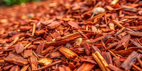 Obraz premium Reddish-Brown Wood Chip Garden Mulch, Natural Ground Cover