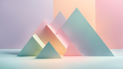 Abstract pastel-colored triangular geometric shapes against a soft-hued background.