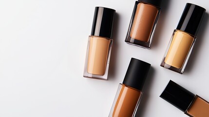 Obraz premium Photo of foundation liquid in different shades on a white background, top view