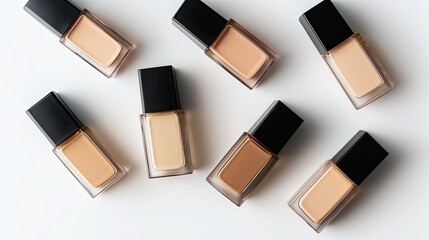Obraz premium Photo of foundation liquid in different shades on a white background, top view