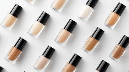 Obraz premium Photo of foundation liquid in different shades on a white background, top view
