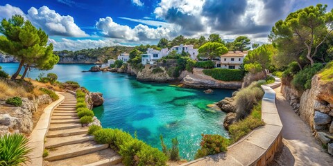 Serene Cala D'Or Coastal Escape: Stone Pathway to Turquoise Bay
