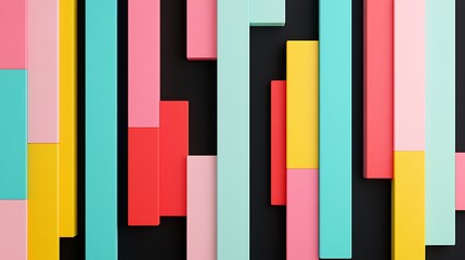 Colorful Geometric Arrangement of Blocks in Vibrant Tones Against a Dark Background for Abstract Design