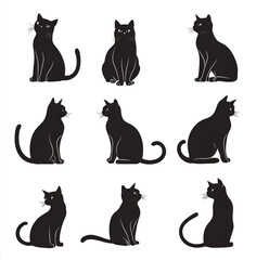 Set of black cat silhouettes, a simple vector illustration on a white background