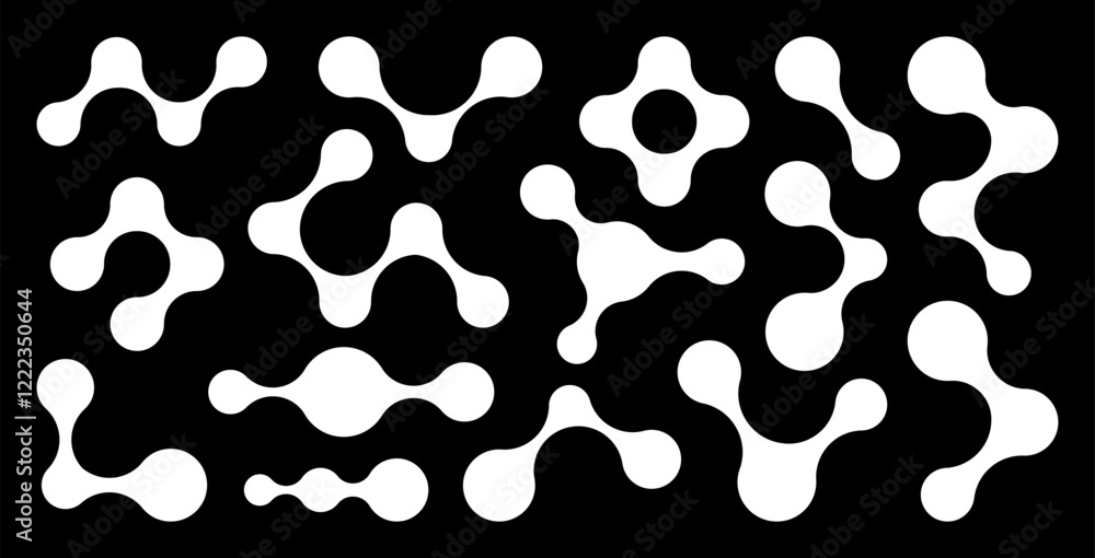Wall mural set of different shapes of bold circles connected to each other. abstract composition of liquid shap