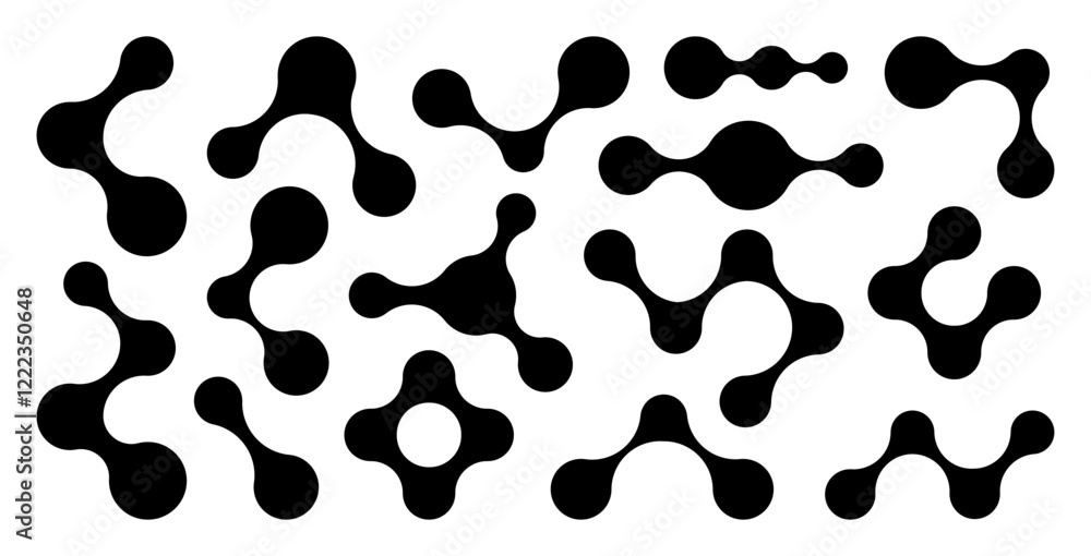 Wall mural set of different shapes of bold circles connected to each other. abstract composition of liquid shap