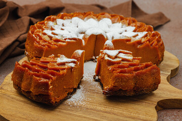 Healthy autumn pie. Lactose free, homemade bakery, Thanksgiving dessert. Traditional sweets